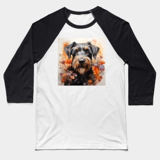 The dog was in the middle of a field of blooming flowers. have a smile on the face and looks happy Baseball T-Shirt